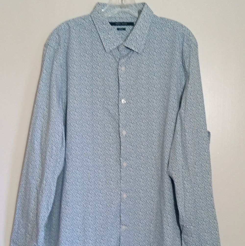 Perry Ellis slim fit blue/white floral pattern button down shirt men size XL